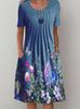 QICED Women's Fashion Summer Spring Solid Color Print Short Sleeve V-Neck Casual Dresses