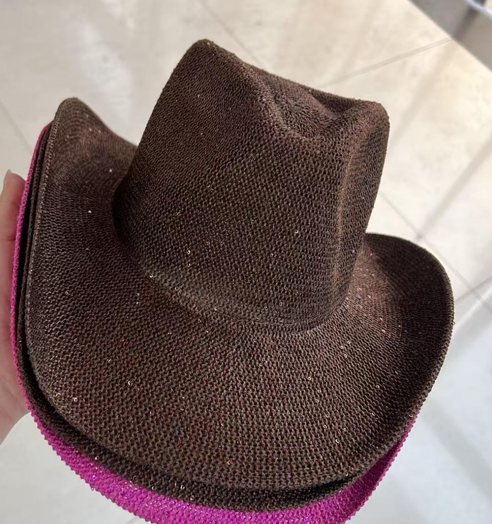 Western Suede Upturned Edge Western Cowboy Hat Men's and Women's Outdoor Travel Hat Rolled Brim Ethnic Style Top Hat Felt Hat