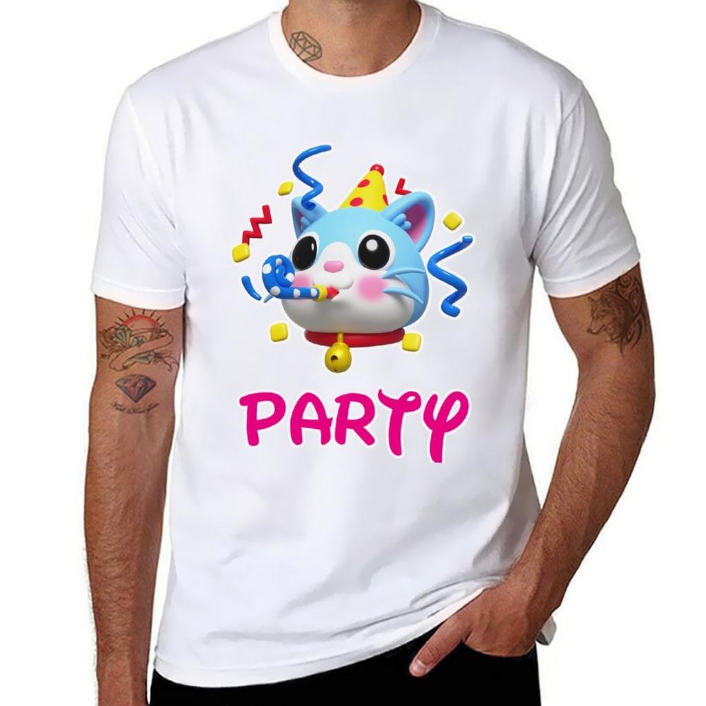 funny party cat, 3D T-Shirt Casual Holiday Short Sleeve Tee