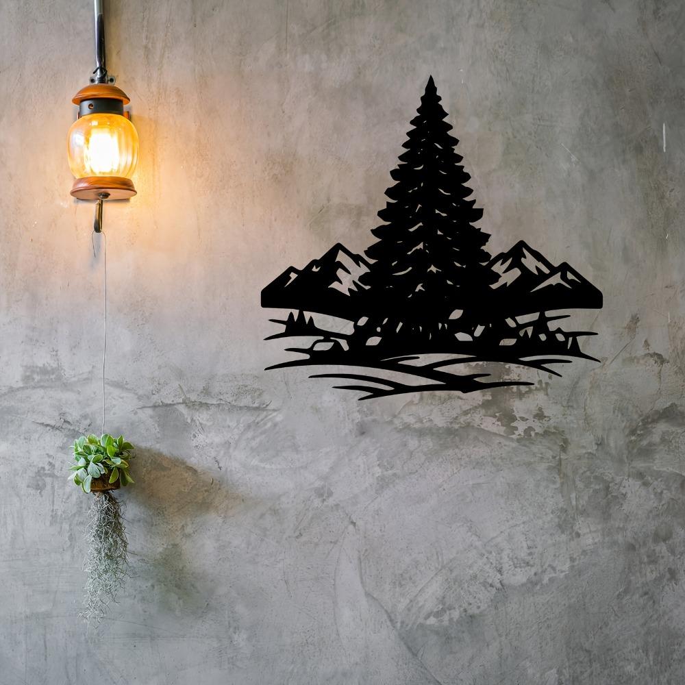 Pine Tree Mountain Metal Wall Art Weather Resistant Sculpture Christmas New Year Gift Nature Lovers Living Room Garden Fence Decor 1pc