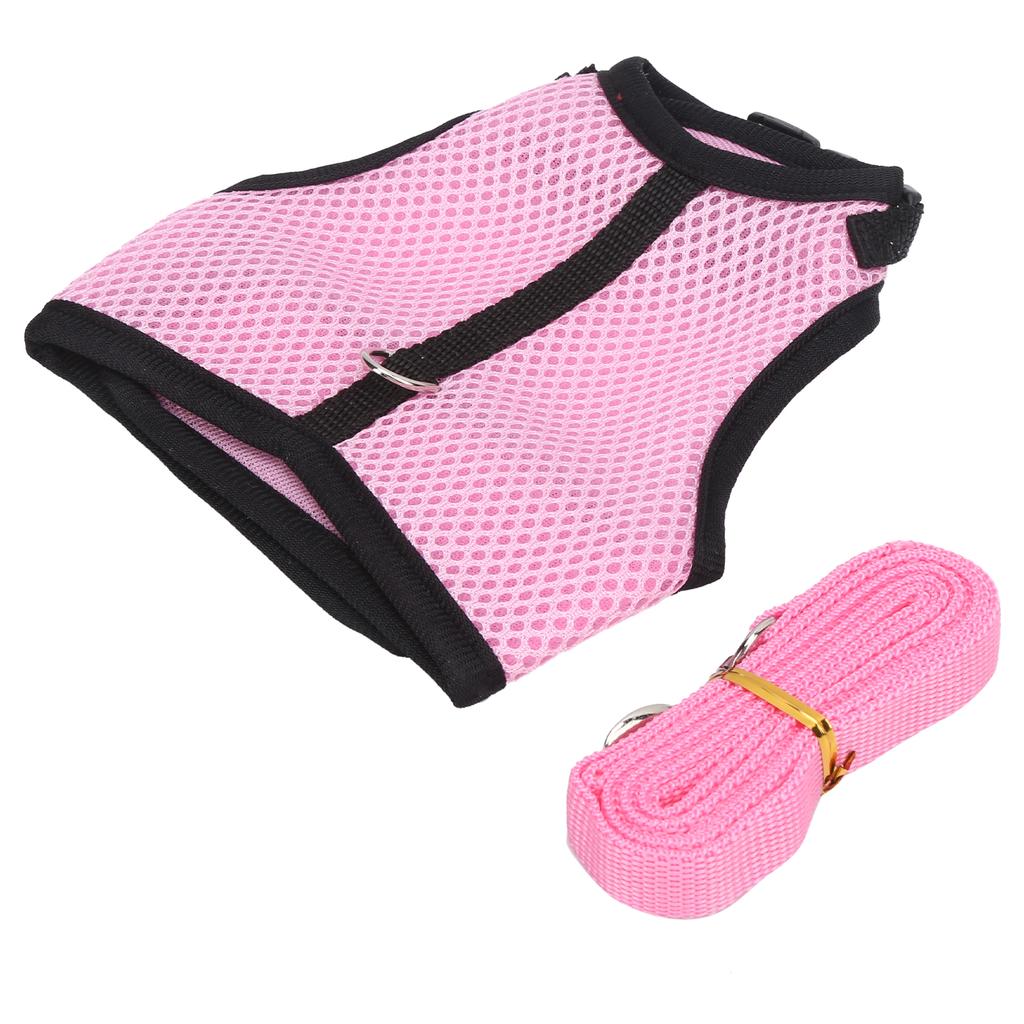 Pet Pink Mesh Traction Harness Chest Back with Leash for Rabbit Guinea Pig Pet SupplyL Pink