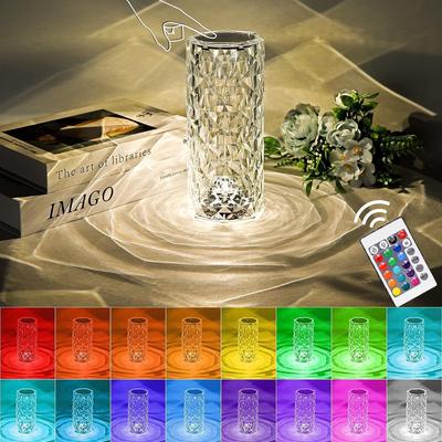 Rose Crystal Desk Lamp, Bedside Lamp, Rechargeable Night Light, Ambient Light, Bedroom, American Style Light Luxury Decoration, Bar Light