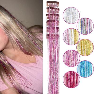 6 Stück Clip-In Haarglitzer Haarverlängerungen Haarglitzer 20 Zoll Hitzebeständig Glitzer Haarverlängerungen