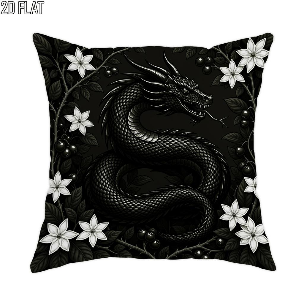 2D Flat - 1pc 2D Flat Dragon Throw Pillow Covers, Fantasy Gothic Flower Leaf N/A Black Soft Velvet Washable Accent Pillow Cases for Home Living Room B
