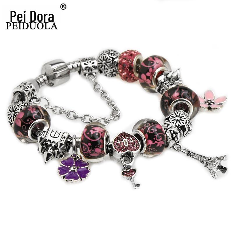 Brățară Trendy cu Mărgele de Cristal Pan cu Pandantiv Coroană de Flori