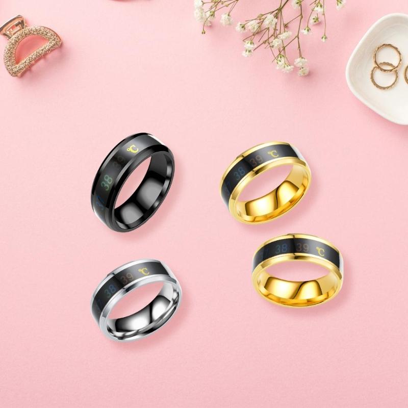 Intelligent Temperature Sensitive Stainless Steel Ring for Couples and Health Lovers Waterproof Jewelry Wedding Gift