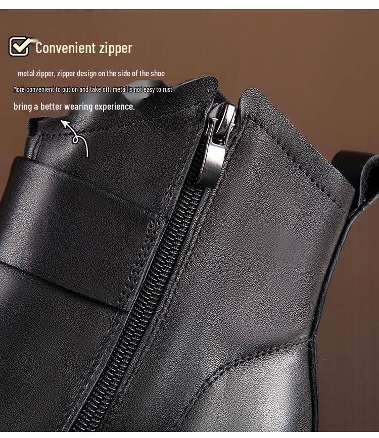 Women's Small Leather Martin Boots, Thick Sole, Chunky Heel, Versatile Low-Top Short Boots for Autumn/Winter 2025.