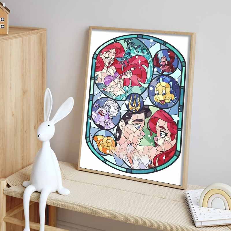 Disney Malowanie diamentami Mała Syrenka Witrażowe Malarstwo Artystyczne 5D DIY Haft diamentowy z cyrkoniami Ścieg krzyżykowy Dekoracja domu i na ślub