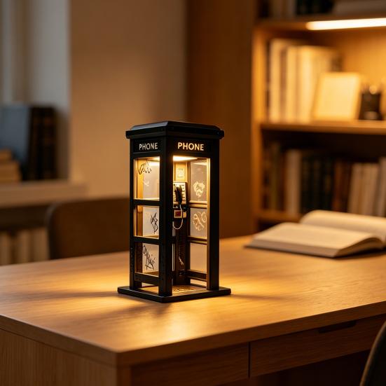 Vintage Telefonzelle Nachtlicht, Retro Rote Straßenlaterne mit Warmem LED, Miniatur Schreibtischlampe für Schlafzimmer Büro