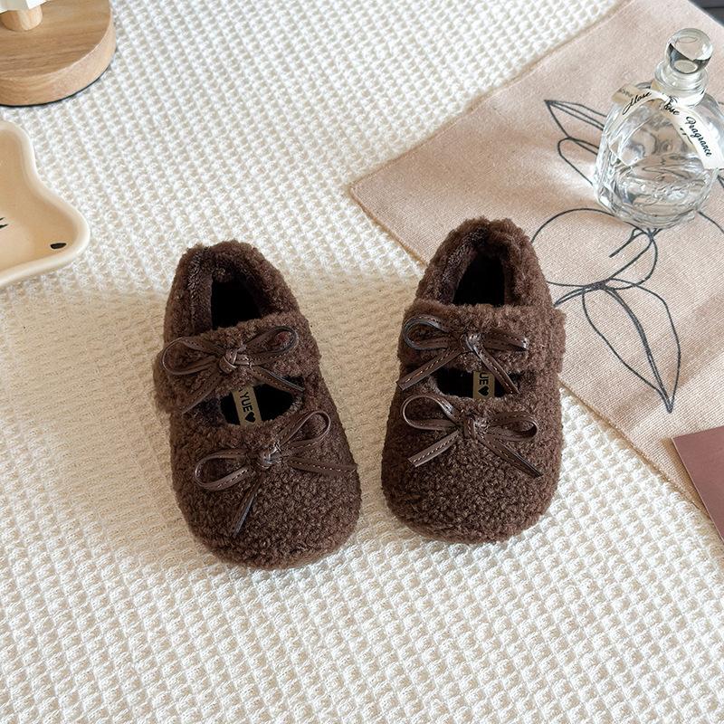 Kids Bow Decor Fuzzy Mary Jane Flat Shoes 21