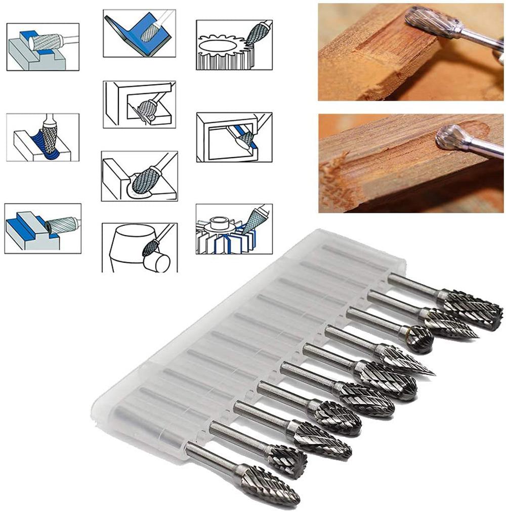 3*6 Double Grain Tungsten Steel Grind Head 10pc Hard Alloy Rotary File Electric Grind Mold Woodwork Grinding File Tool Set