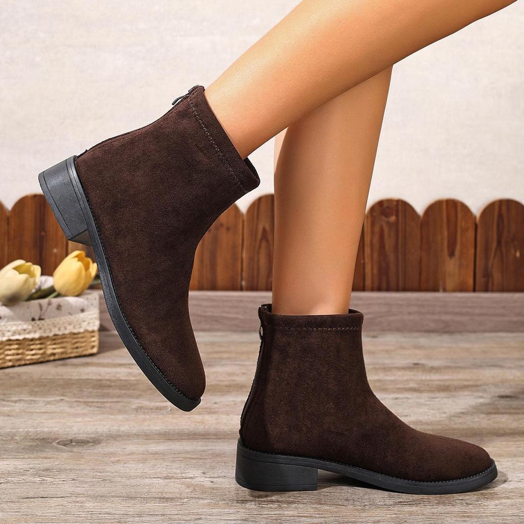 Suede Women's Boots Retro Fashion Women's Short Boots Autumn and Winter Single Boots Thick Heel Slim Womens Shoes