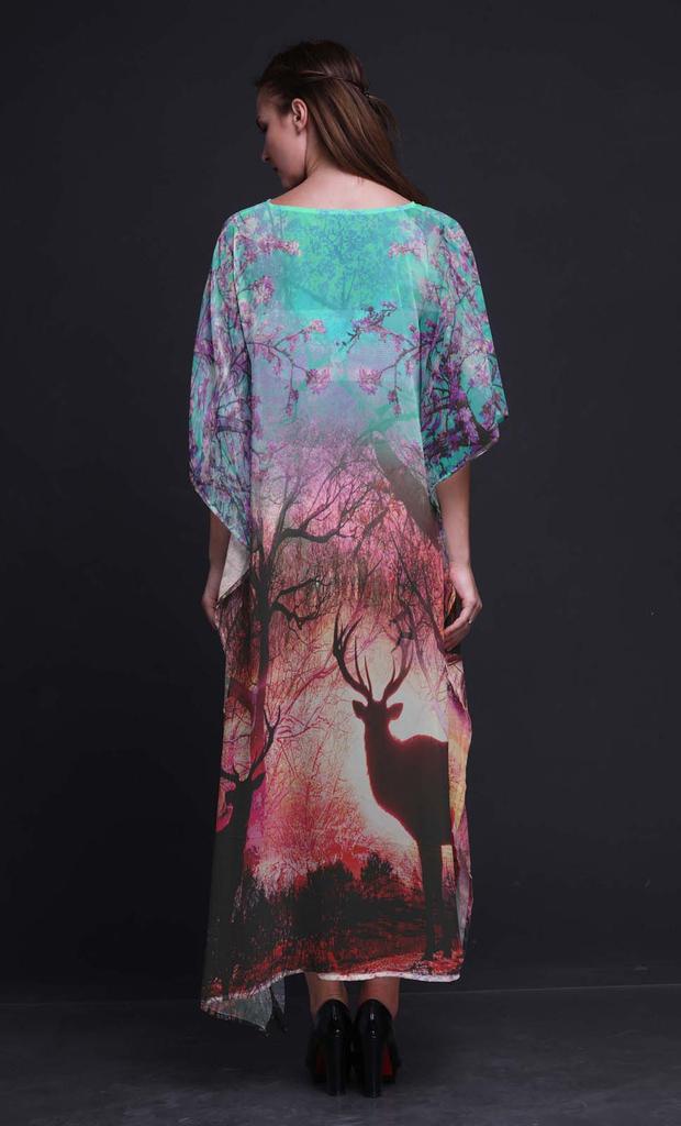 Phagun Deer Animal Ladies Plus Size Kaftan Summer Wear Beach Coverup Kimono