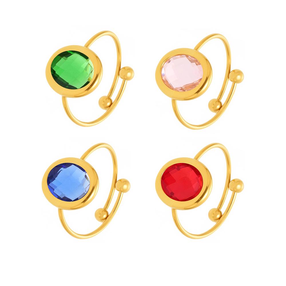 18k Gold Plated Open Ring with Qiong Yao Czech Glass Stone in Stainless Steel Bezel