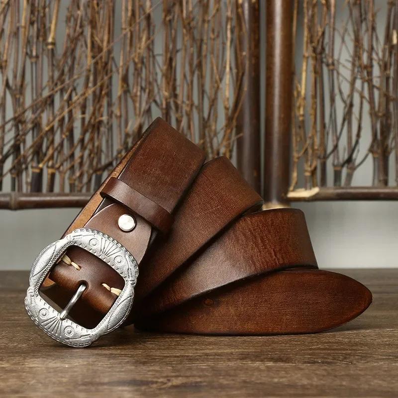 3.8CM Pure Cowhide High Quality Genuine Leather Belts for Men Brand Strap Male Pin Buckle Vintage Jeans Cowboy Cintos Luxury