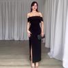 2024 Summer Women's Off-Shoulder Slit Bodycon Dress - European & American Style Fashion