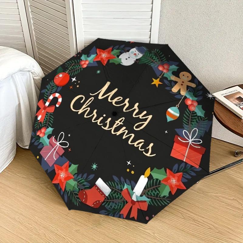1pc Christmas Wreath Decorations Umbrella with Plastic Handle,Suitable for All Seasons Home Travel Outdoor UmbrellaDD240