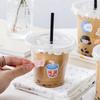 50 Sets of Coffee Milk Tea Leak Proof Cups Disposable Thickened Household Plastic Beverage PET Cold Drink Packaging Cup with Lid