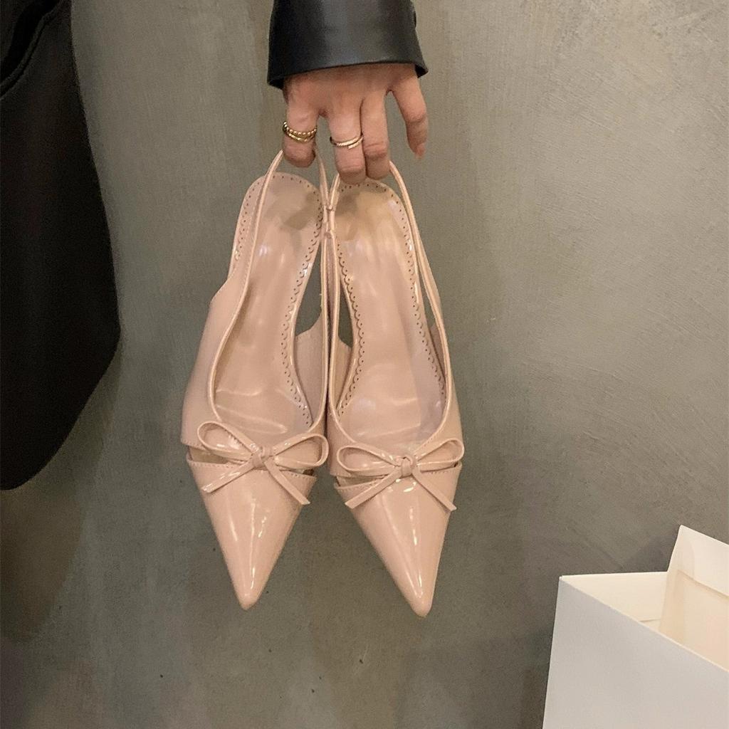 Kitten Heel High Heels Bag Head Sandals Fairy Shoes New Spring Bow Pointed Single Shoes