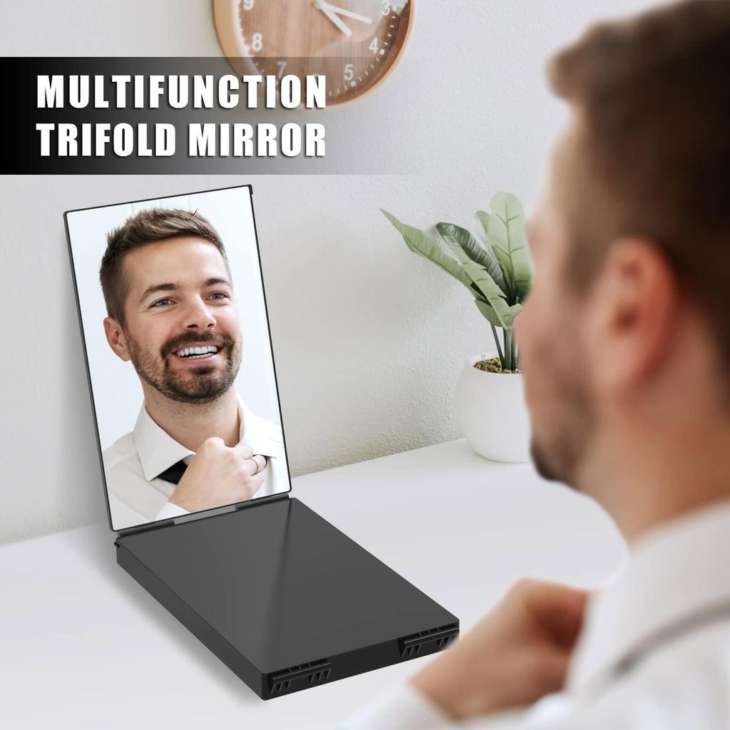 Adjustable LED Folding Three-Sided Mirror for Hairdressing & Makeup