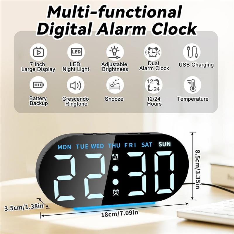 A95I-Alarm Clock Digital Radio-Controlled Clock With LED Display, Night Light, Snooze Function, Table Clock Design