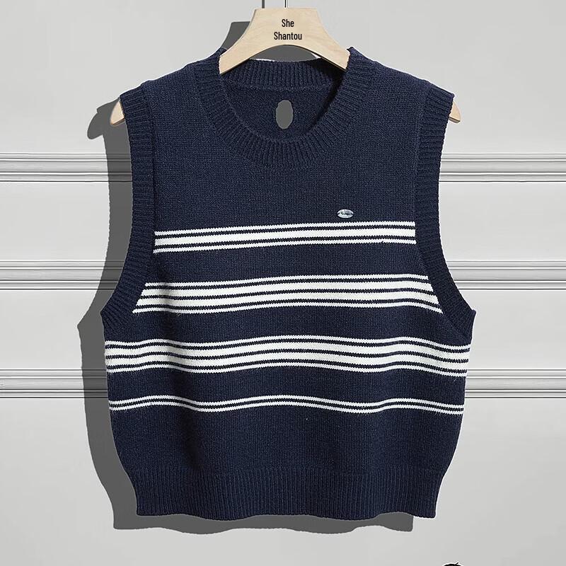 Женский преппи вязаный жилет в полоску с цветовыми блоками One Size