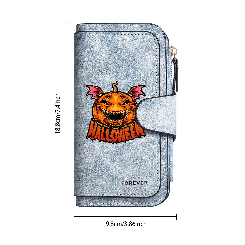 Halloween Pumpkin Pattern Long Wallet Large Capacity Portable Durable Fashion PU Purse