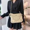 Geantă de paie cu ciucuri pentru femei, geantă boemă de plajă, geantă mică de vară, geantă de umăr, poșetă pentru doamnă