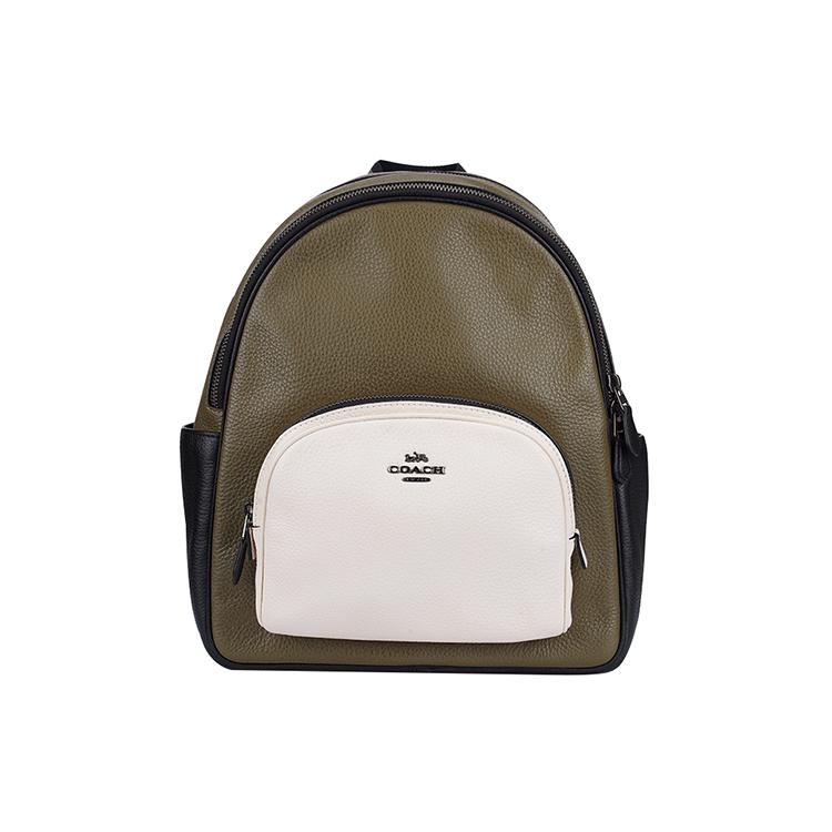 

New COACH Court Leather Backpack Medium Size Olive Green & White C2797-QBRO5 36.1*13.0*26.9CM