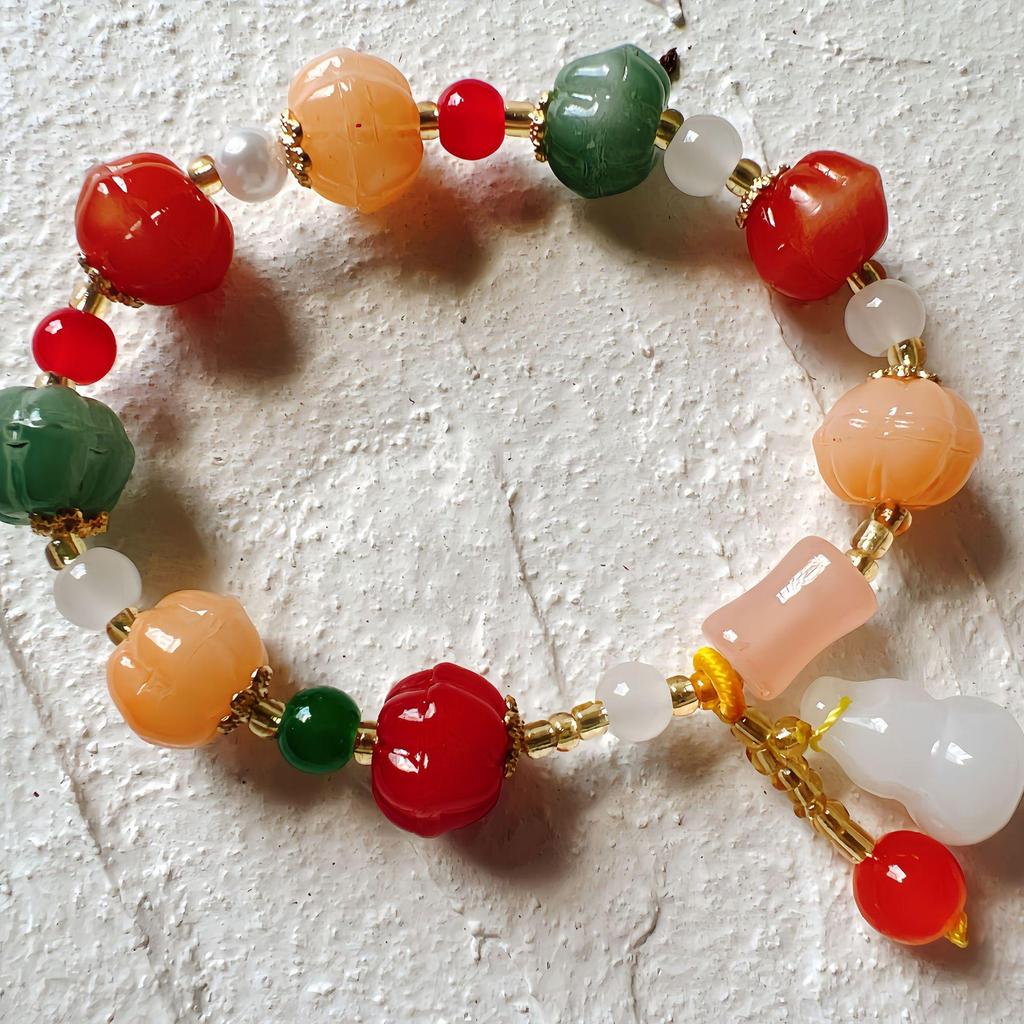 Exquisite Golden Silk Jade Beaded Bracelet with Safety Tassel for Women & Men