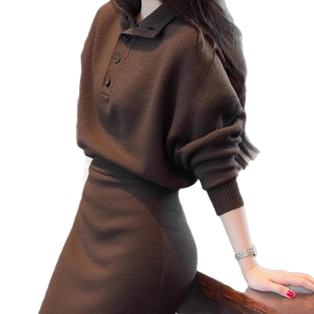 2025 Autumn Light Luxury Brown Sweater and Skirt Set - Feminine, Elegant, and Stylish