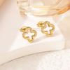 3 In 1 Three-dimensional Hydraulic Hollow Stainless Steel 18K Lucky Grass Four-leaf Clover Chen Lady Bracelet Necklace Stud Earrings Set
