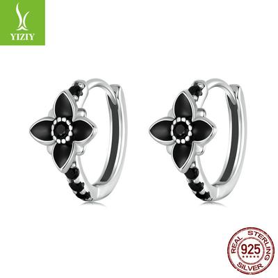 Mysterious Night Flower Ear Buckle, Glamour S925 Sterling Silver Black Flower Earrings Earrings