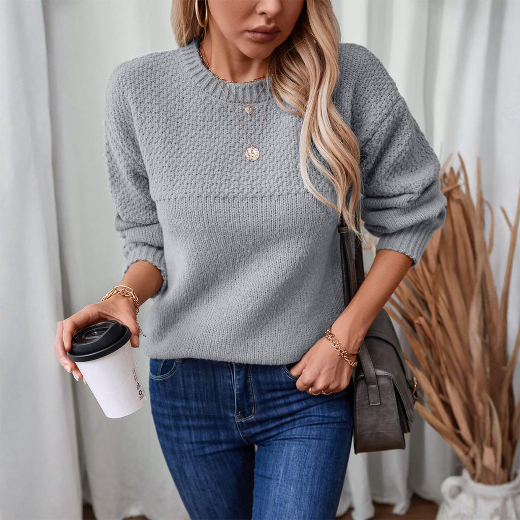 Women's Fashion Casual Loose Round Neck Pullover Knitted Long Sleeve Sweater