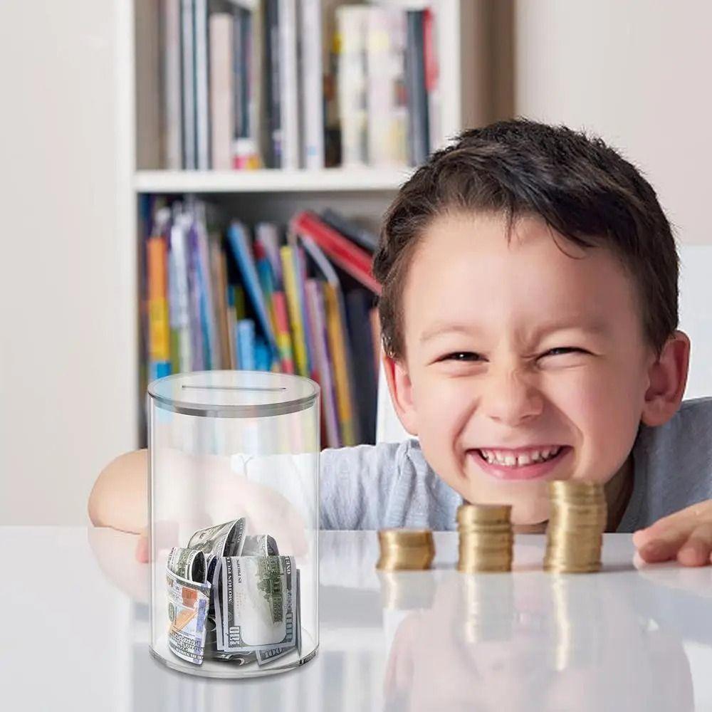 Vysokokapacitní nádoba na drobné Akrylová nádoba na mince a bankovky Průhledná kasička Dětské úspory