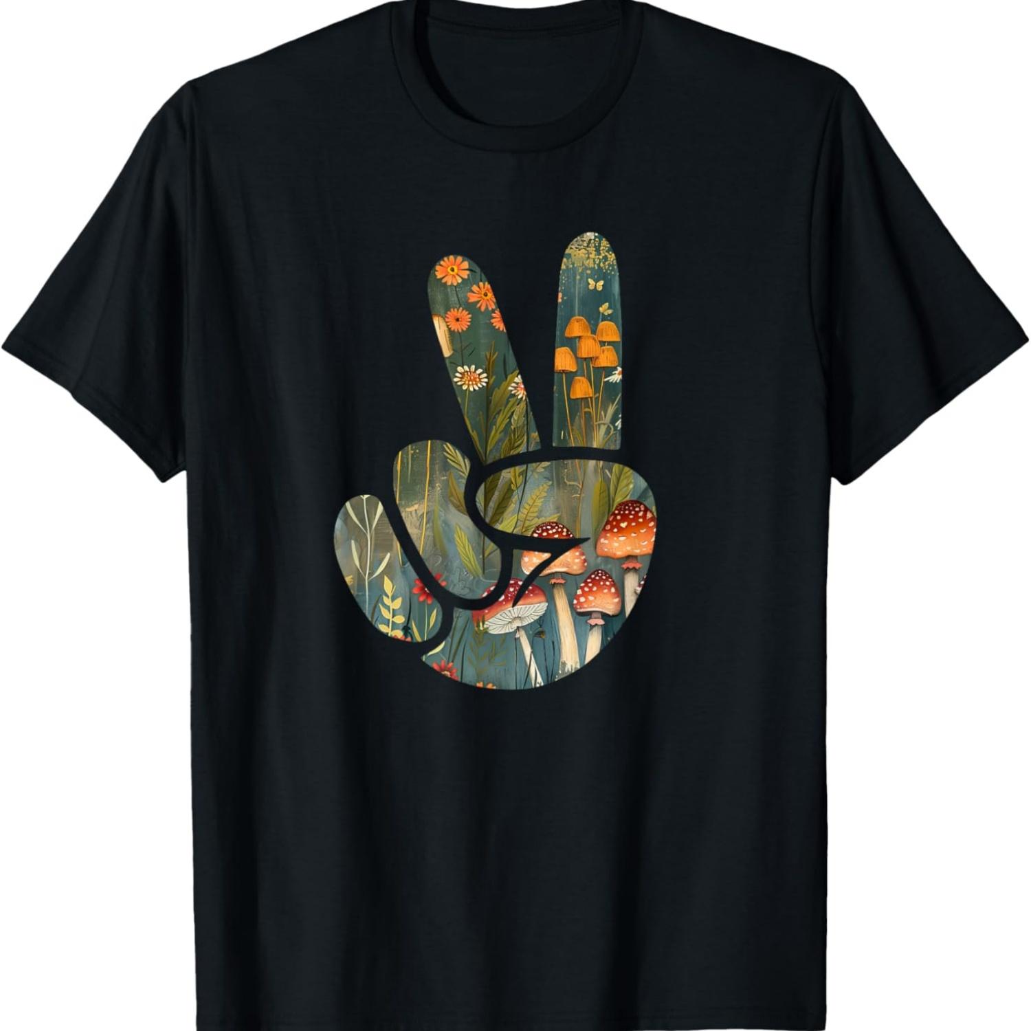 

Natural Silhouette Forest Meadow Cottagecore Peace Sign Hand T-Shirt(68) XXXXXL чорний