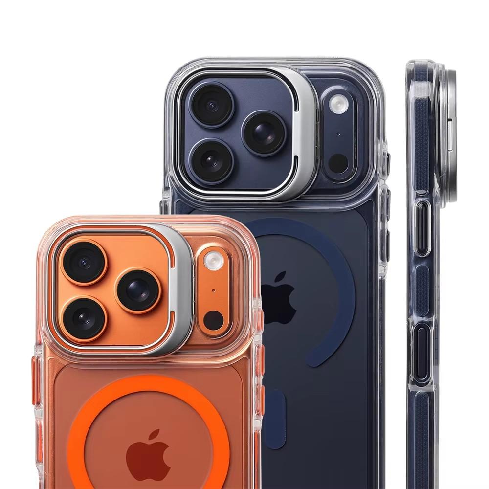 Luxury Magnetic Shockproof Clear Bumper Case for iPhone 17 Pro Max 16 15 14 13 12 Plus Air For Magsafe Lens Protect Stand Cover