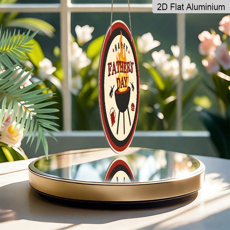 2D Flat, 1pc Round Aluminum Hanging Sign - Happy Father's Day BBQ Grill Metal Wall Art, Father's Day Themed Decor Sign, Retro Beer & Burger Design