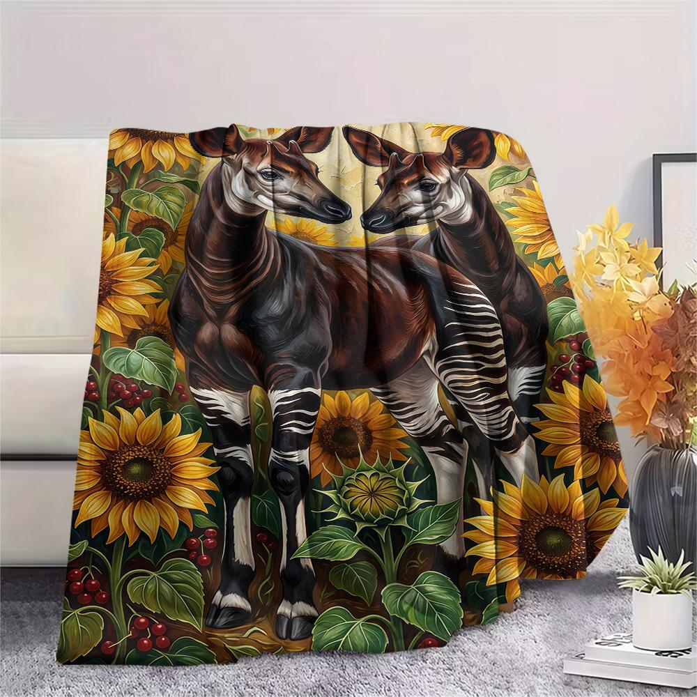 1PC The Clever Okapi  Print FlAannel Blanket, High Quality Comfortable for All Seasons, Home Decor, Warmth and Comfort