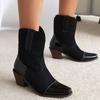 Large Size 35-43 Boots Women Leopard Chunky Heels PU Leather Suede Splicing Ankle Boots Winter Women Shoes chelsea boots WSH4711