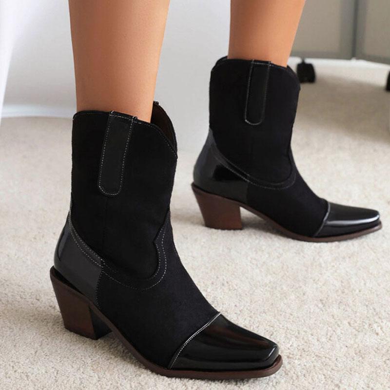Large Size 35-43 Boots Women Leopard Chunky Heels PU Leather Suede Splicing Ankle Boots Winter Women Shoes chelsea boots WSH4711