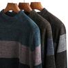 Men's Striped Knit Sweater, Casual Round Neck Pullover, Polyester, Long Sleeve for Daily and Leisure, Autumn/Winter Season, Youth and Adult Unisex Top
