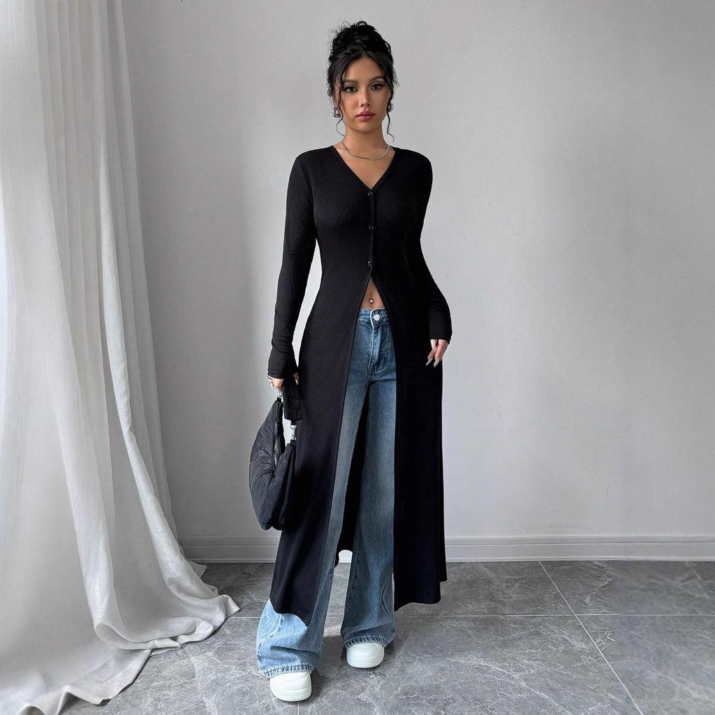 DAFIFY Women's Fashion Casual Spring Autumn Solid Color Print Long Sleeve V-Neck Blouses & Shirts