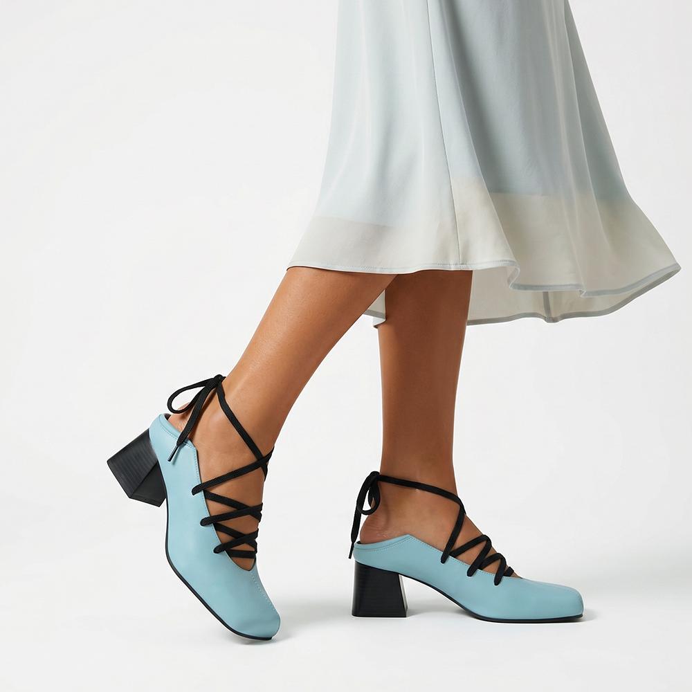 Mature Women Pumps Square Toe High Block Heel Lady Daily Shoes Big Plus Size 48 52