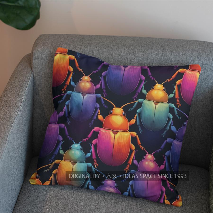2D Colorful Beetle Geometric Pattern Throw Pillow Pattern Cushion Cover Suitable For Sofa Bedroom Car Pillow Cover