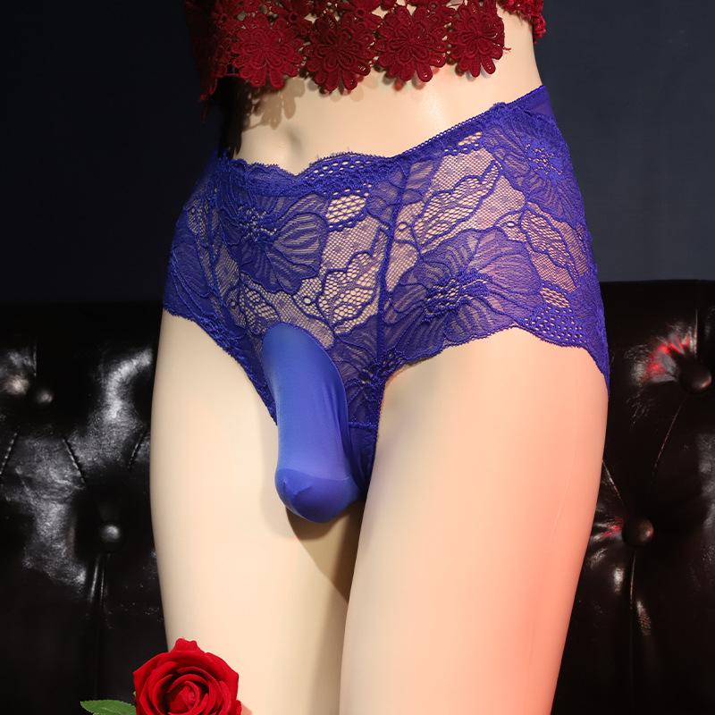 Mens Lace Panties Sexy Sissy Pouch Underwear Breathable See Through Briefs Crossdressing Underpants Large Size Gaywear