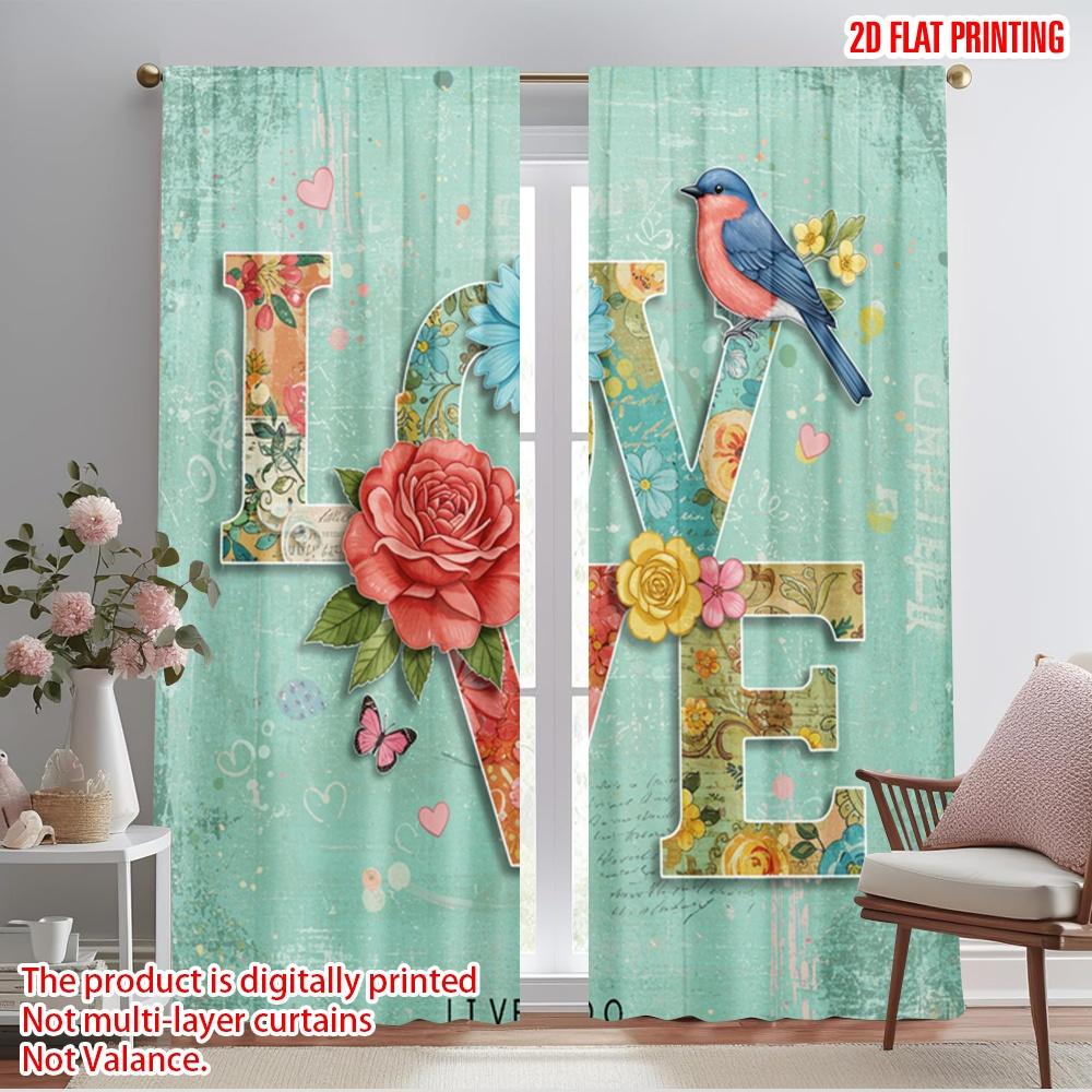 

2pcs,2D plane printing Curtains&Window Treatment LOVE bird floral art Polyester Easy Install (without rod) Home Decor Perfect 52.50×116.00 CM 2pcs