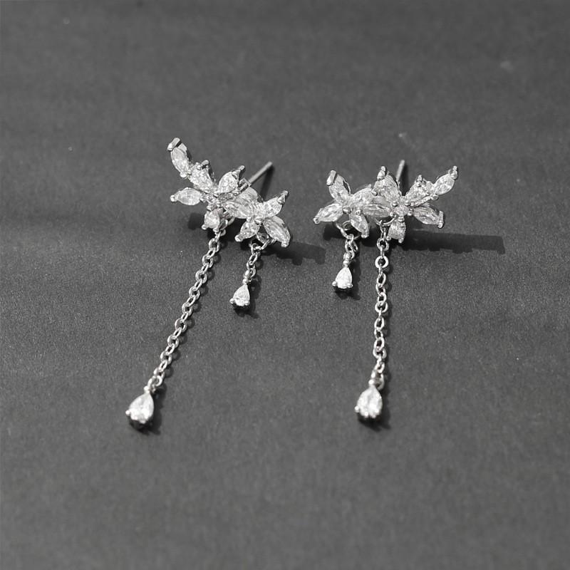 Handmade Floral Tassel Earrings Sterling Studs Women Modern Minimalist Fashion Jewelry 925 Sterling Silver