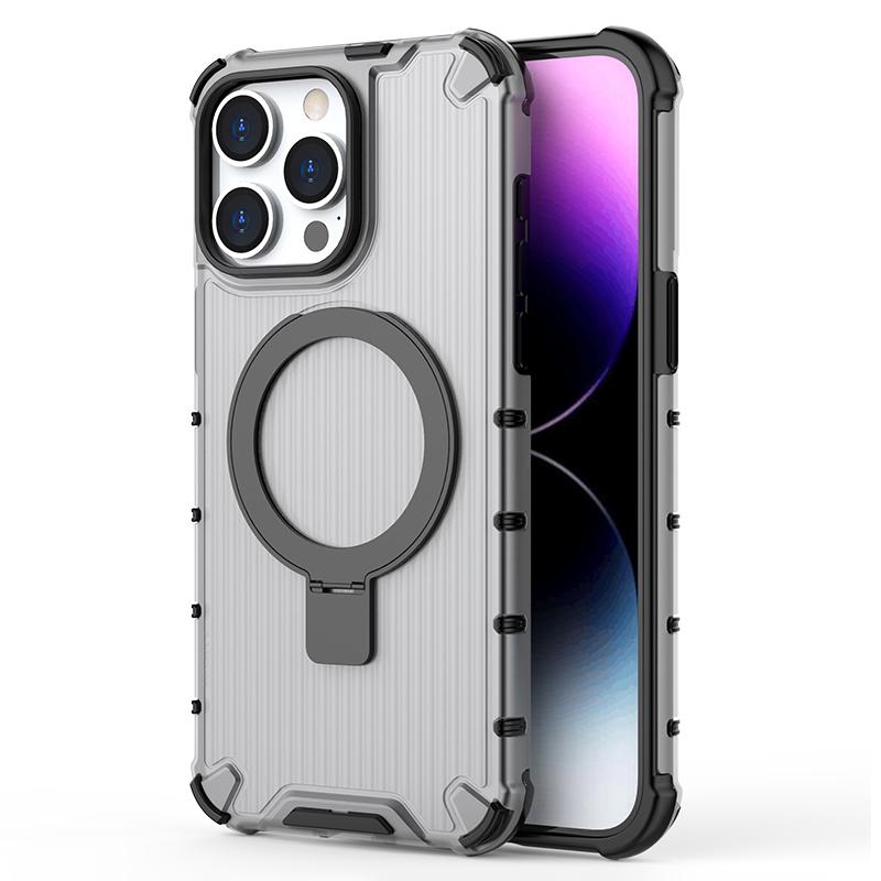 

For iPhone 12/12 Pro PC+TPU Magnetic Case Stripe Design Phone Cover with Kickstand Grey