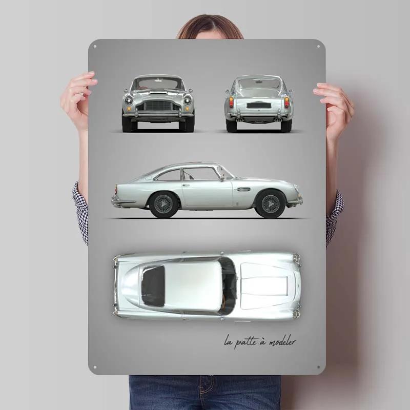 Aston Martins Tinplate Sign Classic Cars Poster Metal Wall Art Mural Retro Metal Sign Plaque for Garage Wall Art Decoration Room
